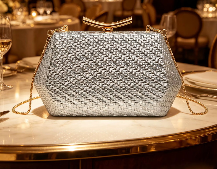 Diamond Pattern Women's Bag for Wedding and Party (Gold) - Image 7