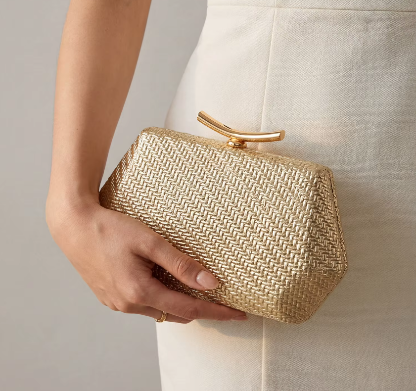 Diamond Pattern Women's Bag for Wedding and Party (Gold) - Image 6