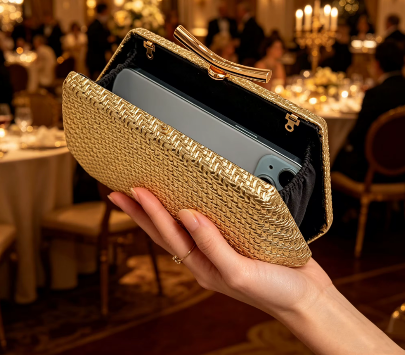 Diamond Pattern Women's Bag for Wedding and Party (Gold) - Image 5