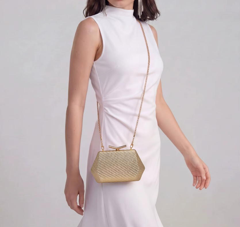 Diamond Pattern Women's Bag for Wedding and Party (Gold) - Image 4