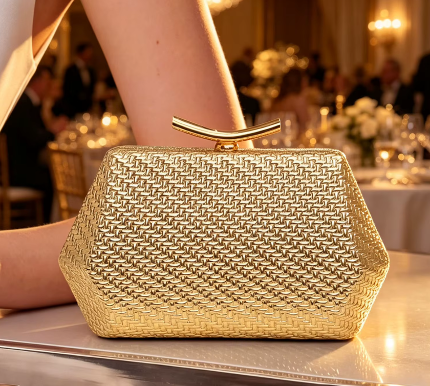 Diamond Pattern Women's Bag for Wedding and Party (Gold)
