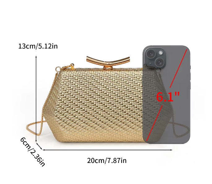 Diamond Pattern Women's Bag for Wedding and Party (Gold) - Image 3
